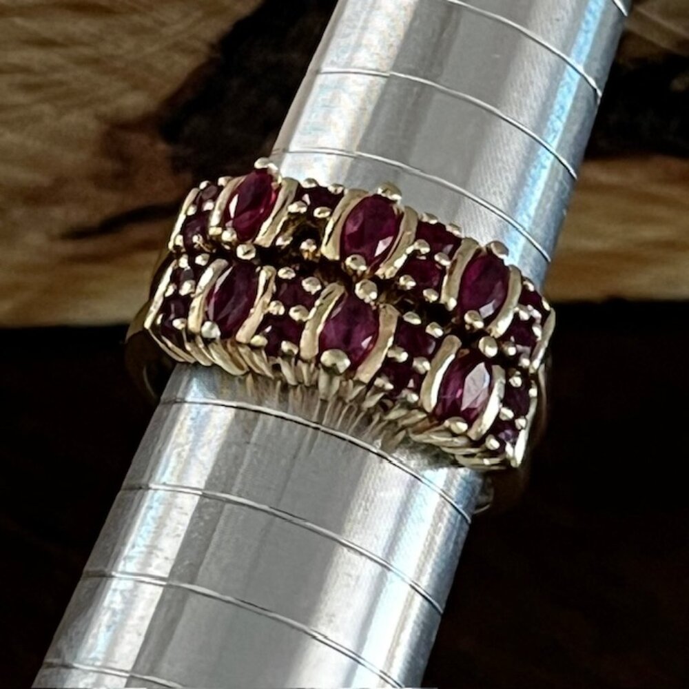 Vintage Ruby Ring 10K Yellow Gold Setting Double Band Size 7 - Picture 4 of 10